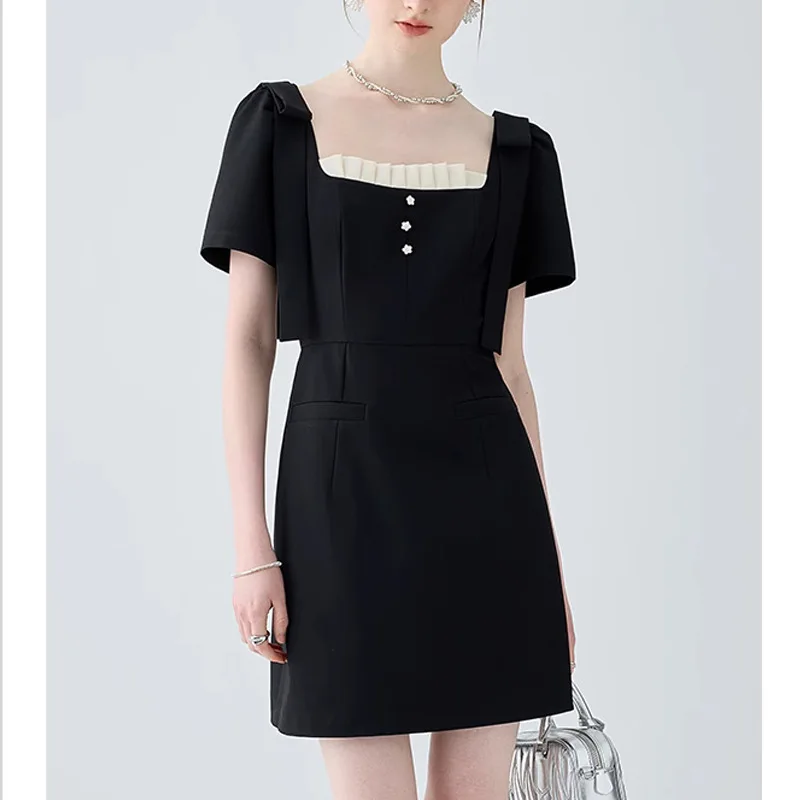 

Hepburn Style Black Woman Sexy Dress Vintage Cute Sweet Shoulder Strap Bow Female Summer Dress 2023
