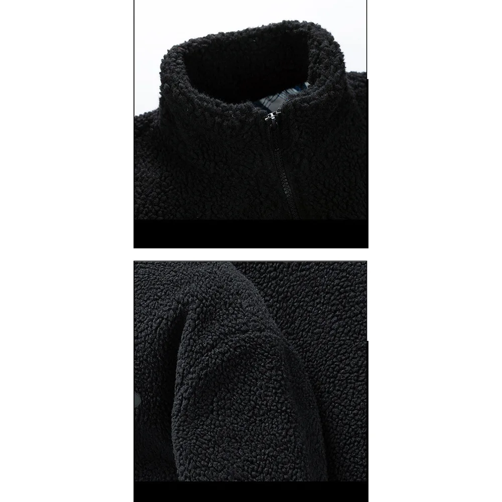 Men's Jacket Standing Collar Lamb Fleece Winter Coat Loose Fit_voghion.com