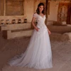 V-Neck A-Line Women Wedding Dresses Bright Tulle Bridal Gowns Newest Mopping Length Short Sleeves Princess 2024 Vestido De Novia 1