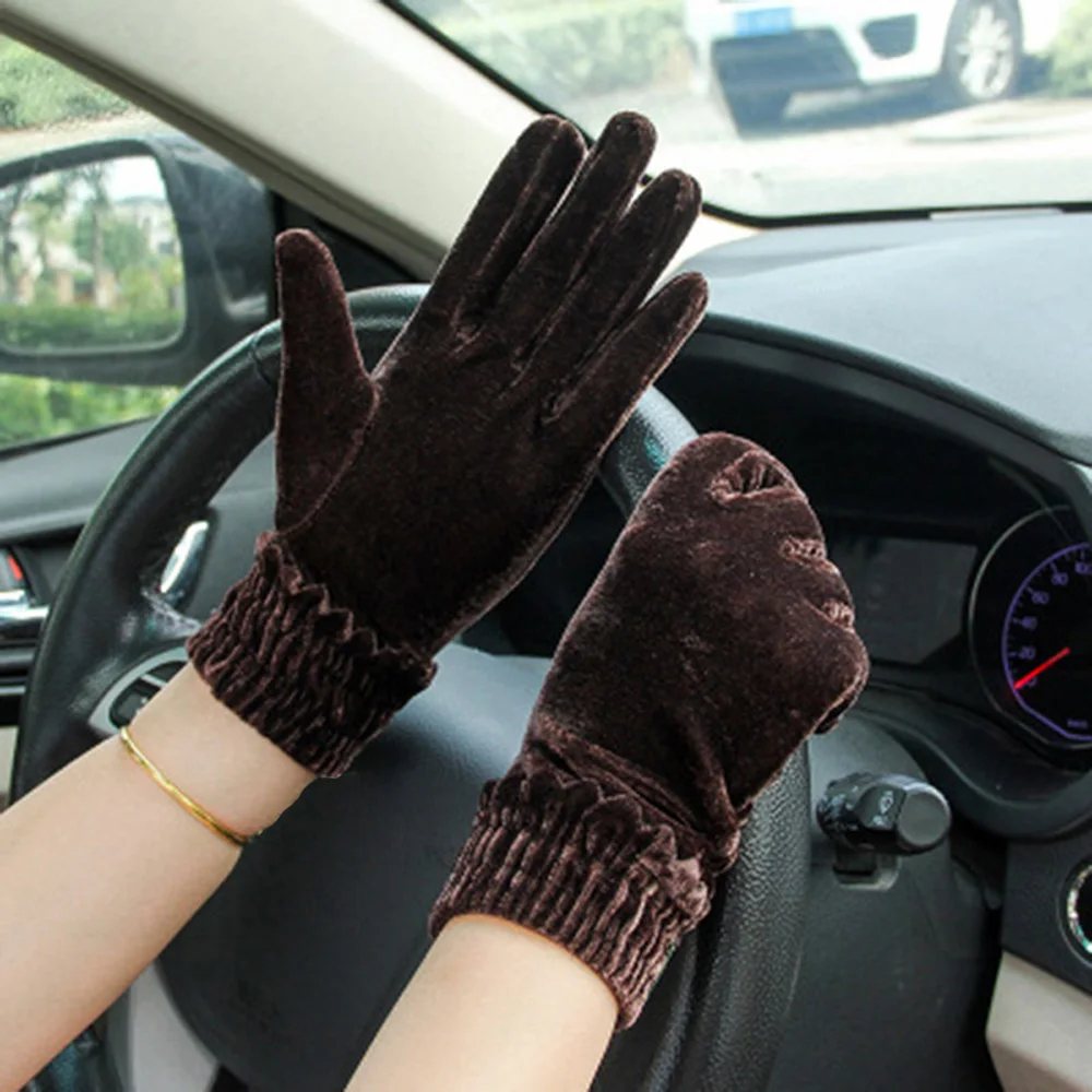 

Party Outdoor Autumn Solid Warm Soft Elastic Gold Velvet Gloves Driving Gloves Full Finger Mittens