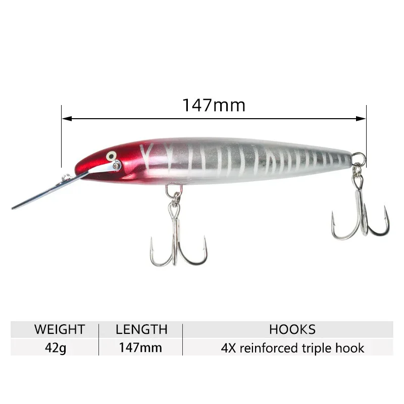 Minnow Fishing Lures 147mm 42g Trolling Bait Saltwater Boat Fishing Artificial Hard Bait Wobbler Bass Mackerel Tuna Pike