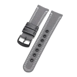 Enhanced Nylon - Coated Canvas and Leather Watch Band - 20mm (Gray)