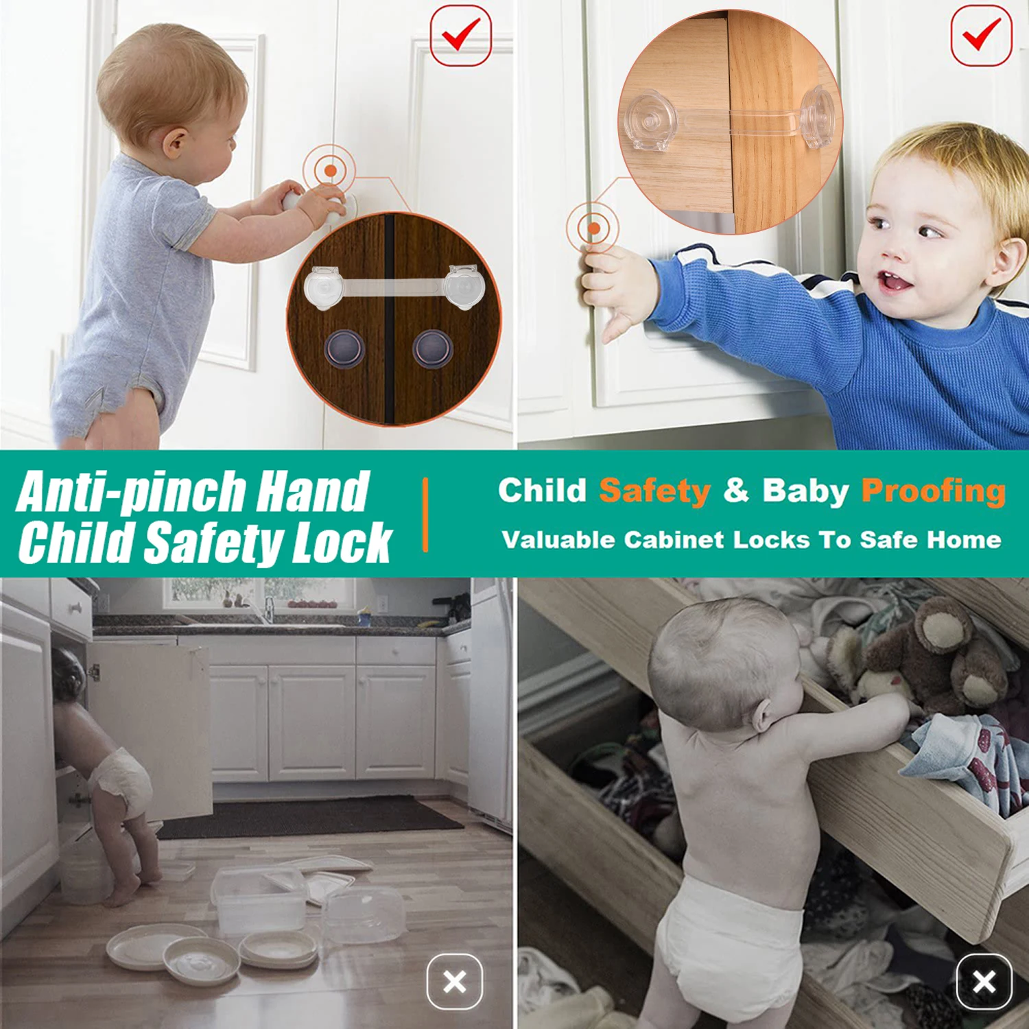 Anti-pinch Baby Safety Lock for Cabinet Fridge Drawer Door Closure Child Security Protector Clear Anti-opening Locks 1-8Pcs