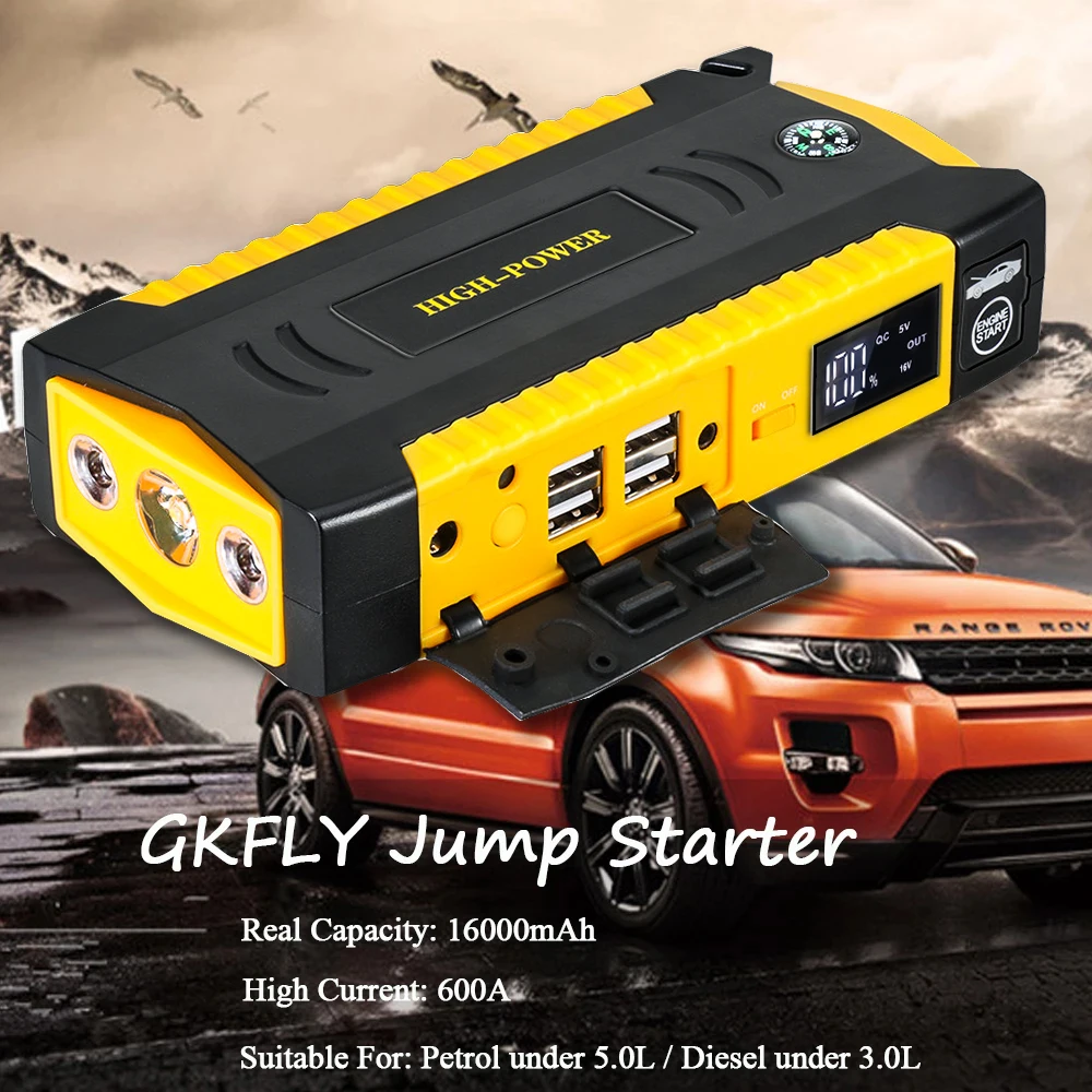 GKFLY High Power 16000mAh Starting Device 12V Car Jump Starter Portable Power Bank Car Battery Charger For Petrol Diesel Booster