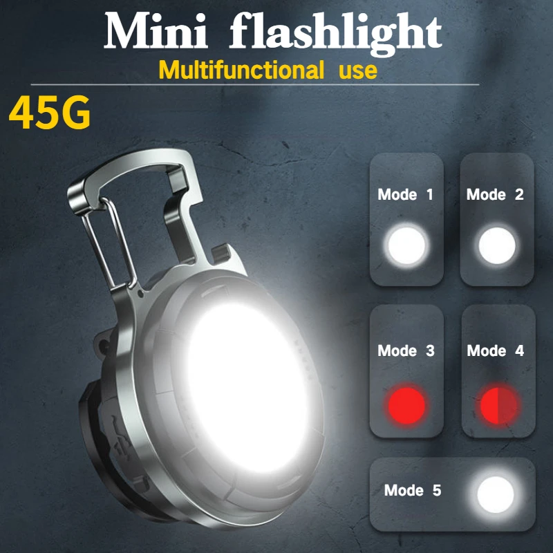 

Mini LED Flashlight Work Light Rechargeable Keychain Light Portable Pocket Flashlight with Corkscrew Outdoor Camping Light
