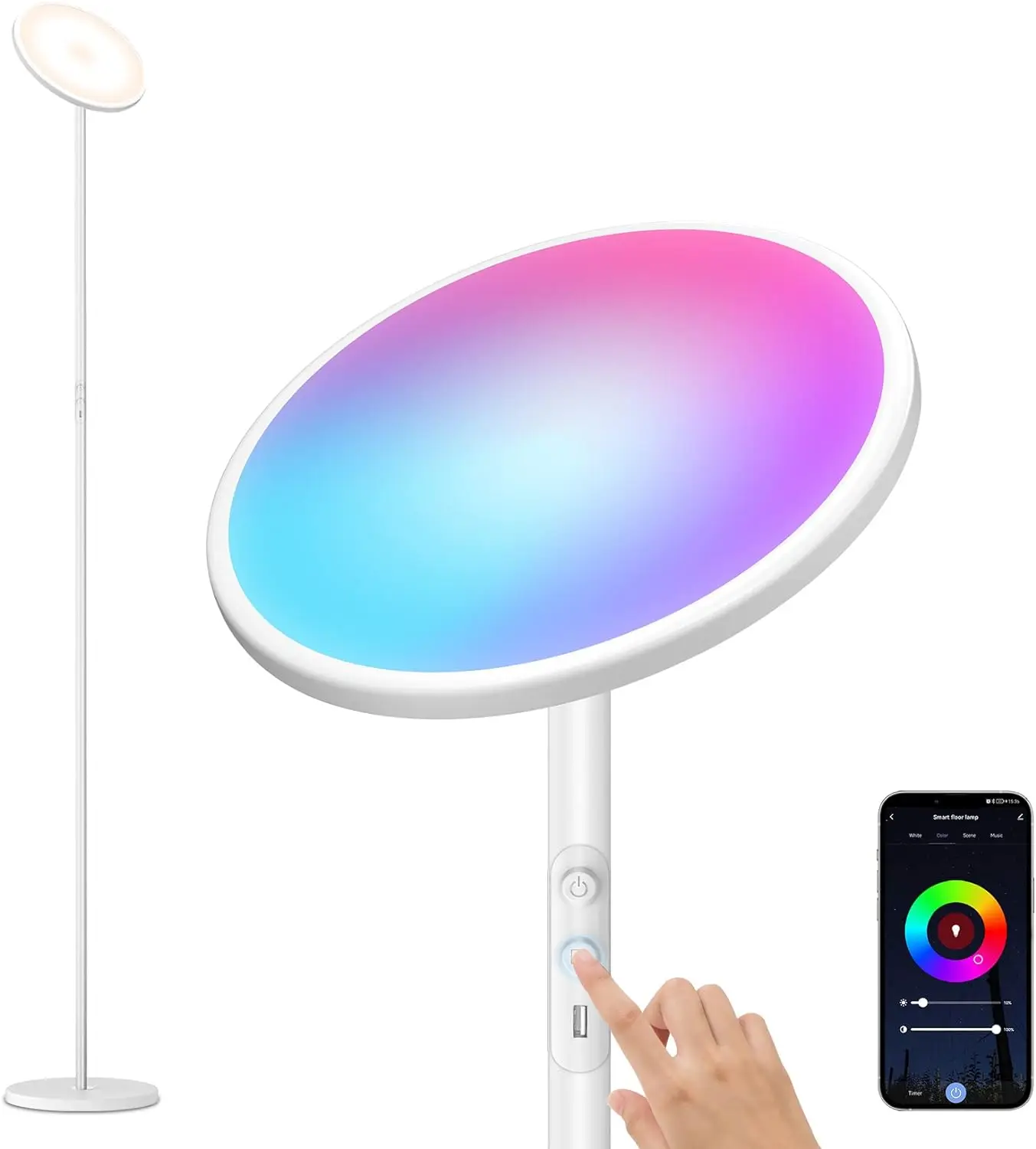 

RGB Floor Lamp Work with Alexa, WiFi APP Remote Control Modern Tall Standing Light, Super Bright 2500LM LED Dimmable Color Chang