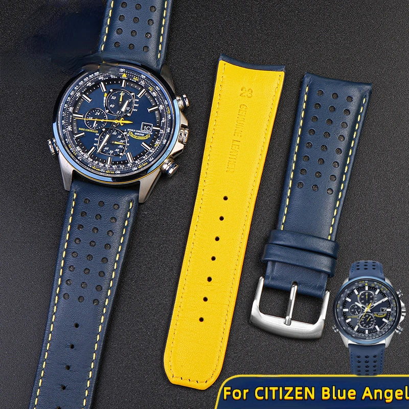 Genuine Leather Watch Strap For Citizen Blue Angel AT8020 54L/AT8020