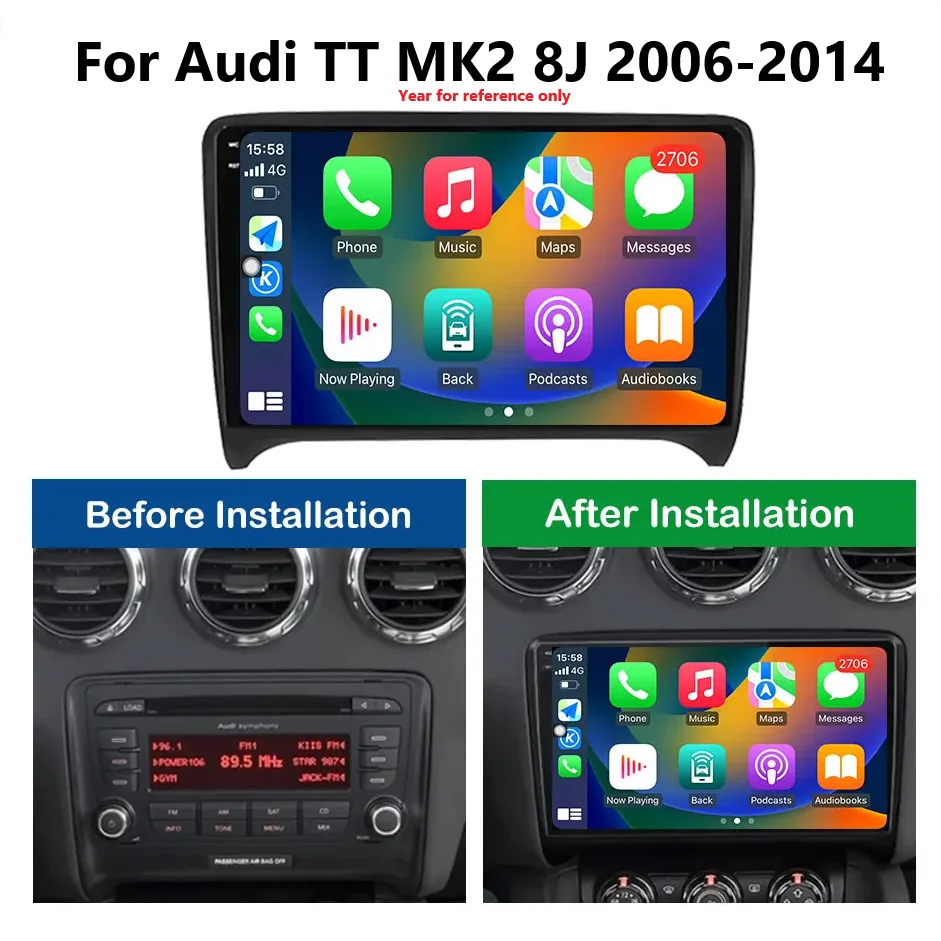 자동차 라디오 블루투스 카플레이, 아우디 TT MK2 8J 2006-2014, 안드로이드 자동 멀티미디어, GPS 네비게이션, DSP IPS 스마트 카 시스템