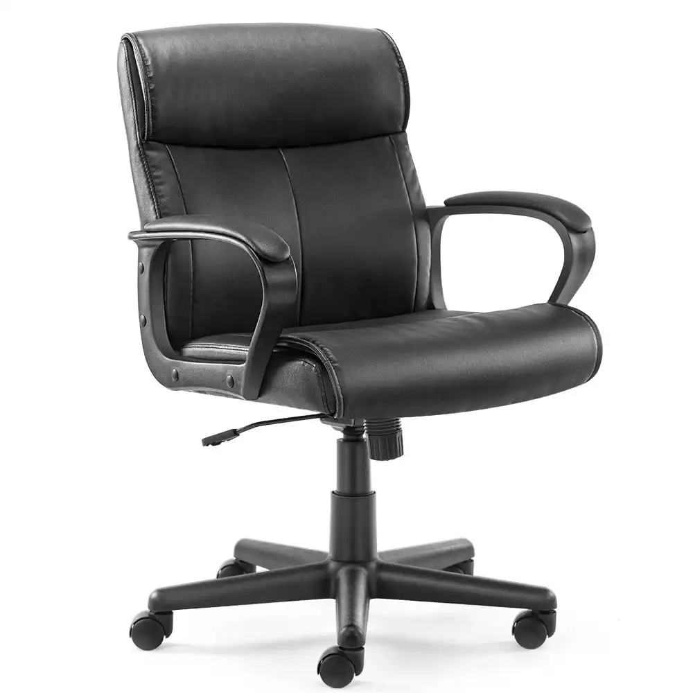 

Gianna PU Leather Mid-back Office Chair with Fixed Padded Armrests for Adults, Black
