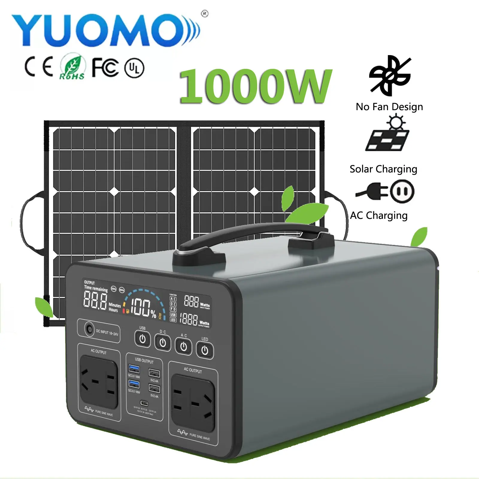 

Outdoor 1000W Portable Power Station Home Solar Power Generator 2000W / Factory Price Solar Energy Storage Power Supply