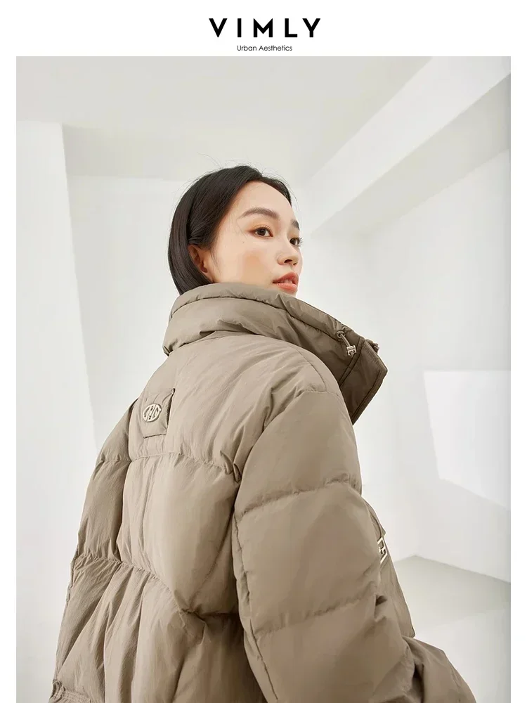 Vimly Duck Down Cropped Puffer Jacket Women's Winter Short Down Coats 2023 Lightweight Stand Collar Thick Warm Outerwear 50701