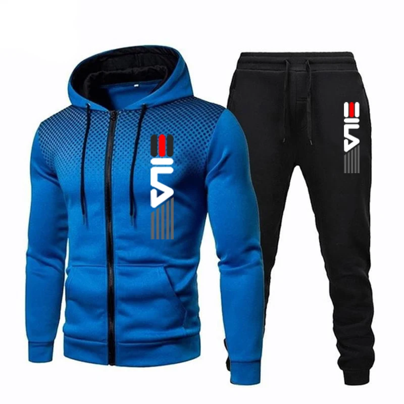 Vendite calde Tuta da uomo Stampa Casual Felpa con cappuccio con cerniera a punto rotondo + Pantaloni Set Giacca quotidiana Cappotto Abbigliamento sportivo da jogging 5