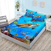 Ocean World Turtle Fitted Sheet Bed Mattress Protector Fashion Bedding Elastic Bed Sheets Kids Twin Full Queen King Bed Cover 1