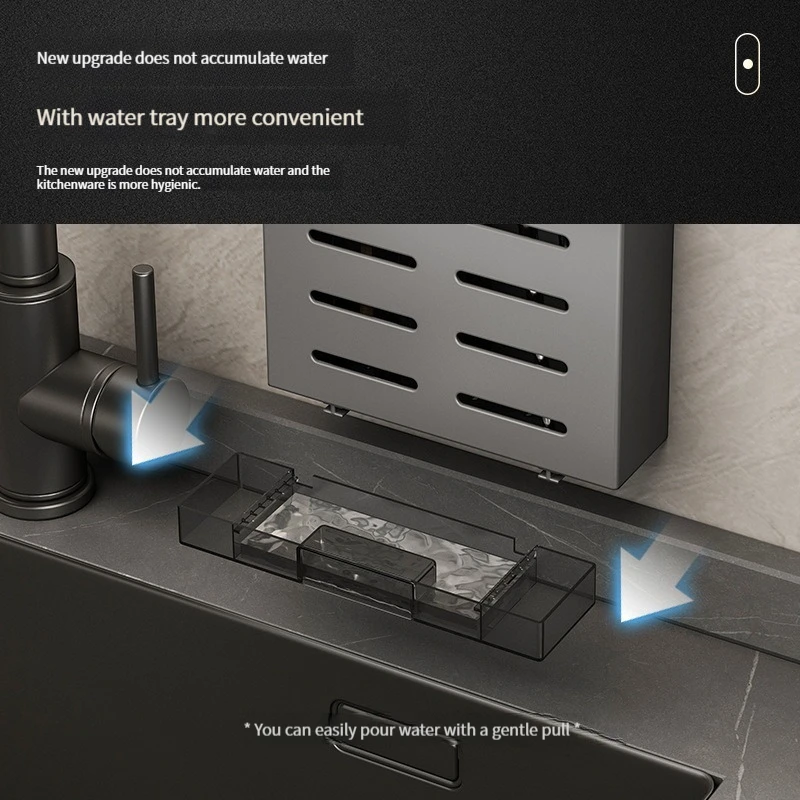 Stainless Steel Gun Ash Kitchen Kitchen Knife Holder Wall-mounted Household Chopsticks Put Knives One Drain Storage Shelf