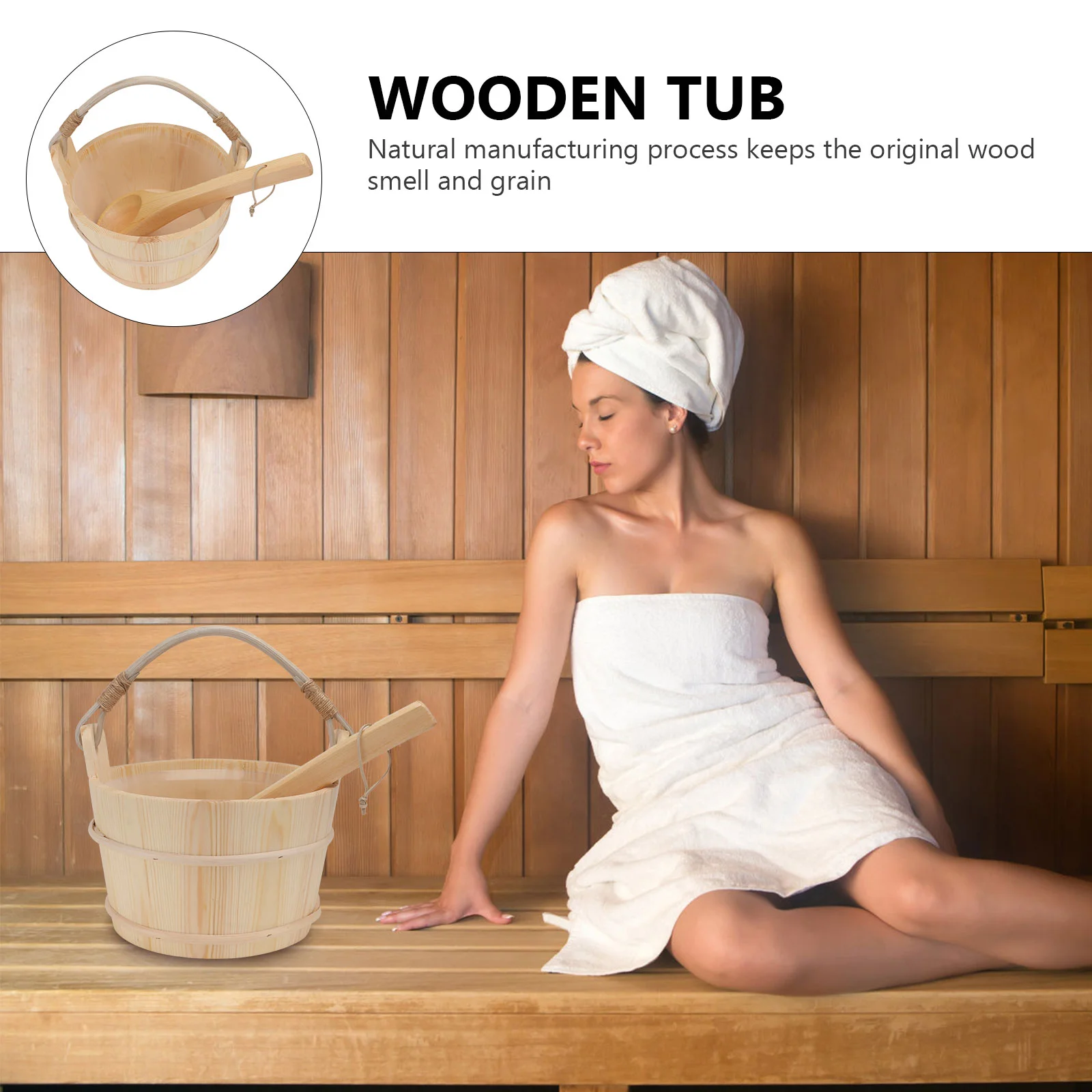 Sauna Bucket Wooden Ladle Wood Water Bath Spa Set Foot Scoop Bathing Tub Pail Spoon Shower Handmade Spoons Accessories Kit 5