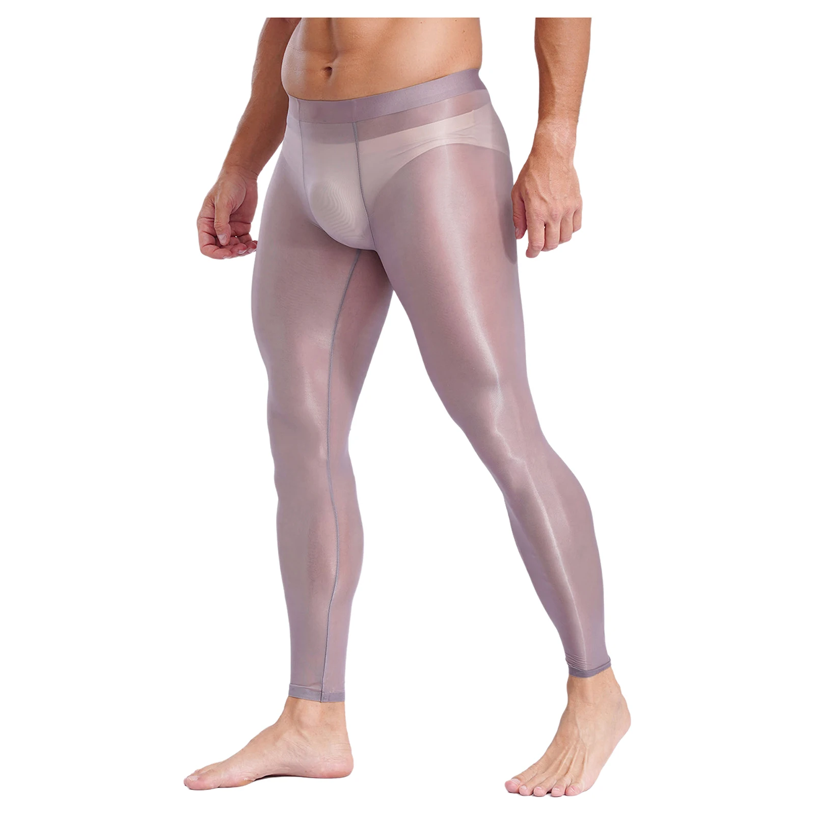 Mens Stretchy Ultra-Thin Leggings Ice Silky Yoga Fitness Leggings Bulge Pouch Tights See Through Pants for Gym Sports Workout S5107bb58ad264b71966f099c6f3160c9h
