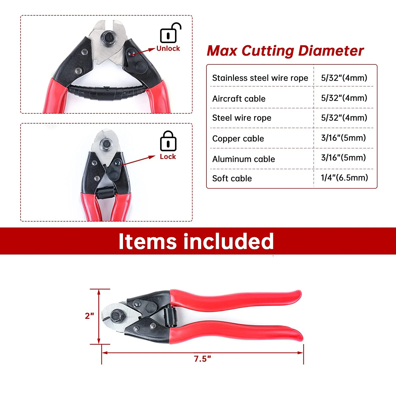 Stainless Steel Cable Cutter - Heavy Duty Tool For Aircraft, Bicycle & Steel Wire Rope
