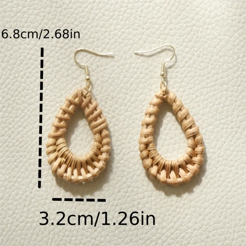 Fashion Handcrafted Brown Rattan Oval Hollow Dangle Earrings for Women Wooden Holiday Style Earring Party Jewelry Gifts