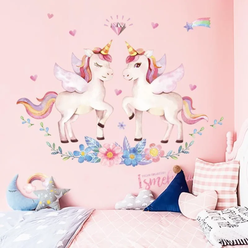 60*90cm Cute Fantasy Unicorn Sticker DIY Scrapbook Girl Bedroom Bedside Wall Decoration Self-adhesive Wall Scene Static Stickers