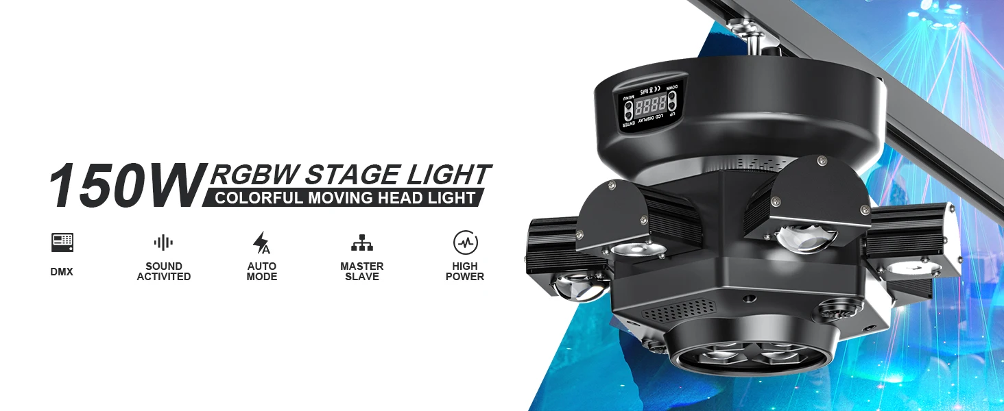 Yiflamefly 150W Moving Head Beam Light Sechsgliedriges Rotierendes Party-Licht RGBW Laser Bühnenbeleuchtung DMX Disco-Lichter für DJ-Tanzshows – Detail 1
