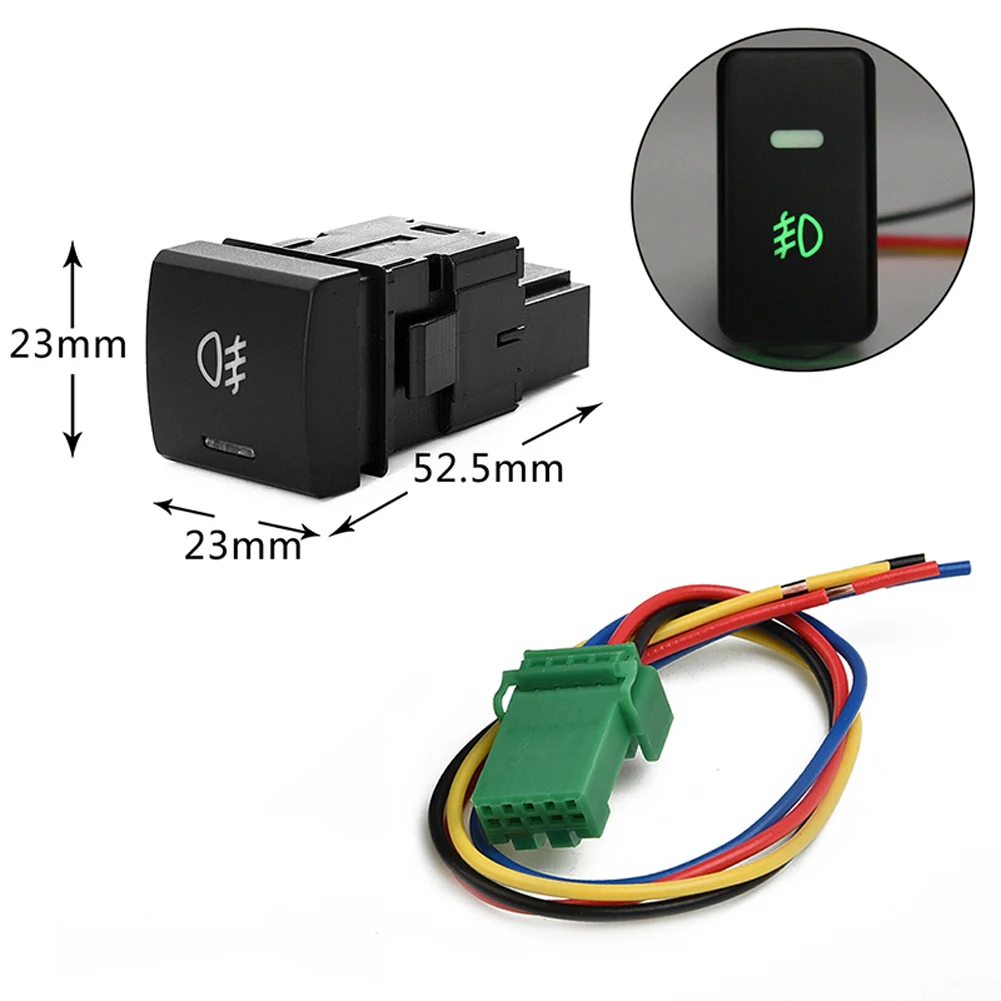 Automobile Fog Lamp Switch with Green Light Fog Light Button Pure Copper Wire Refitting Fog Lamp Switch 12V 24V for Camry 2018+