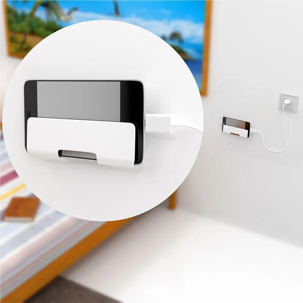 Wall-Mounted Phone Tablet Holder Plastics Punch-free Self-adhesive Phone Rack Bathroom Kitchen Bedside Phone Charge Bracket