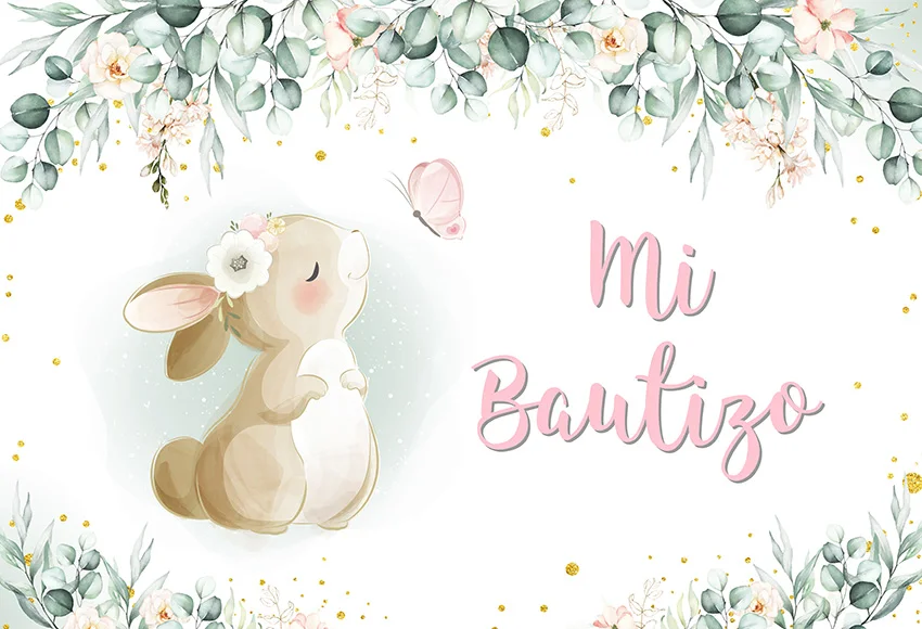 Photography Background Rabbit Bunny Flower Girl Mi Bautizo Christening God Bless Birthday Decor Backdrop Photo Studio