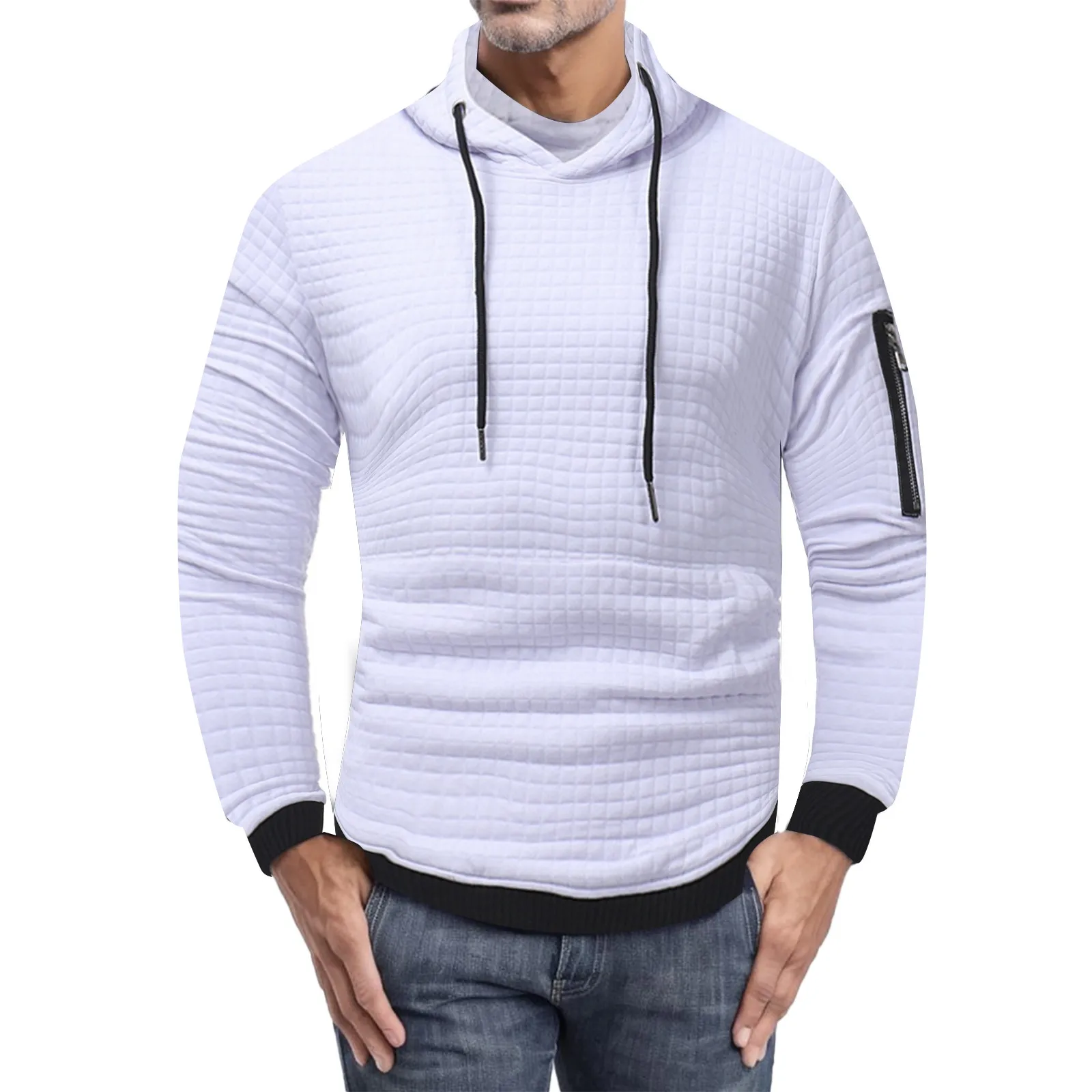 

Men's Fall And Winter Color Matching Coat Plaid Jacquard Hoodie Slim Top