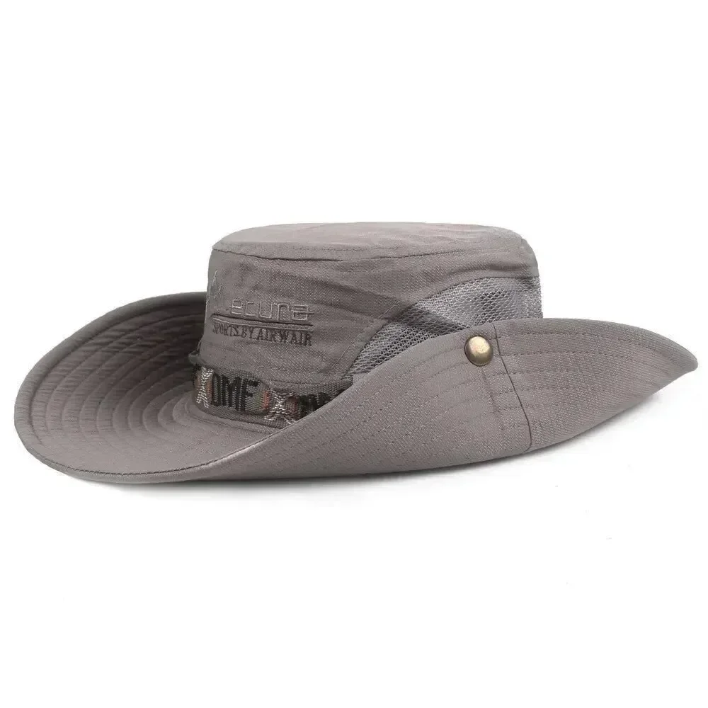 Sommer Männer Eimer Hut Im Freien UV Schutz Breiter Krempe Panama Safari Jagd Wandern Hut Mesh Fischer Hut Strand Sonnencreme Kappe – Detail 19