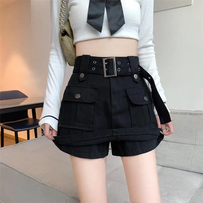 Summer New High Waist Pocket Patchwork Shorts Solid Color Trend All-match Skirt Pants Street Casual Fashion Women Clothing