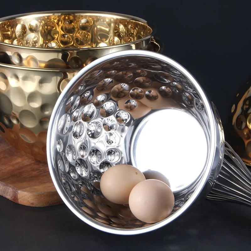 Stainless Steel Hammer Point Fruit Bowl Salad Plate Egg Pot Thickened Baking Mixing Cooking Bowl Creative Decoration