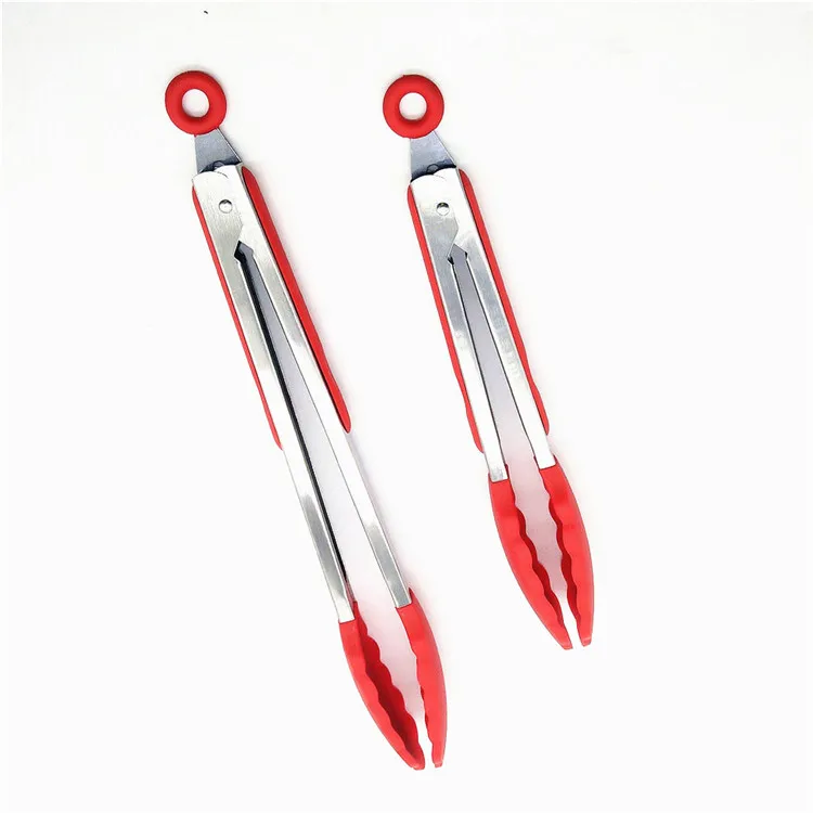 Best kitchen supplies 3 sizes Stainless Steel BBQ Food Cooking Tongs with Silicone Tips