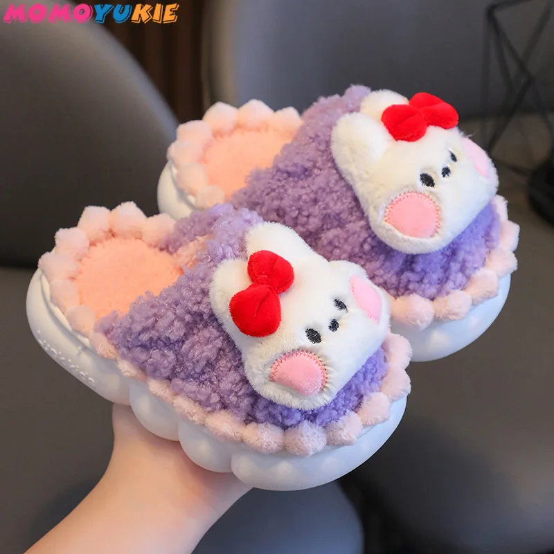 

Children Girls Boys Slippers 2023 Autumn Winter New Style Soft Print Indoor Home Fleece Warm Kids Non-Slip Toddler Cotton Shoes