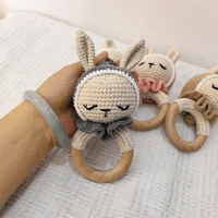 Baby Wooden Teether Crochet Cartoon Bunny Baby Rattle Toys Wooden Ring Rodent Toys Mobile Gym Kids Newborn Educational Toys Hand 2