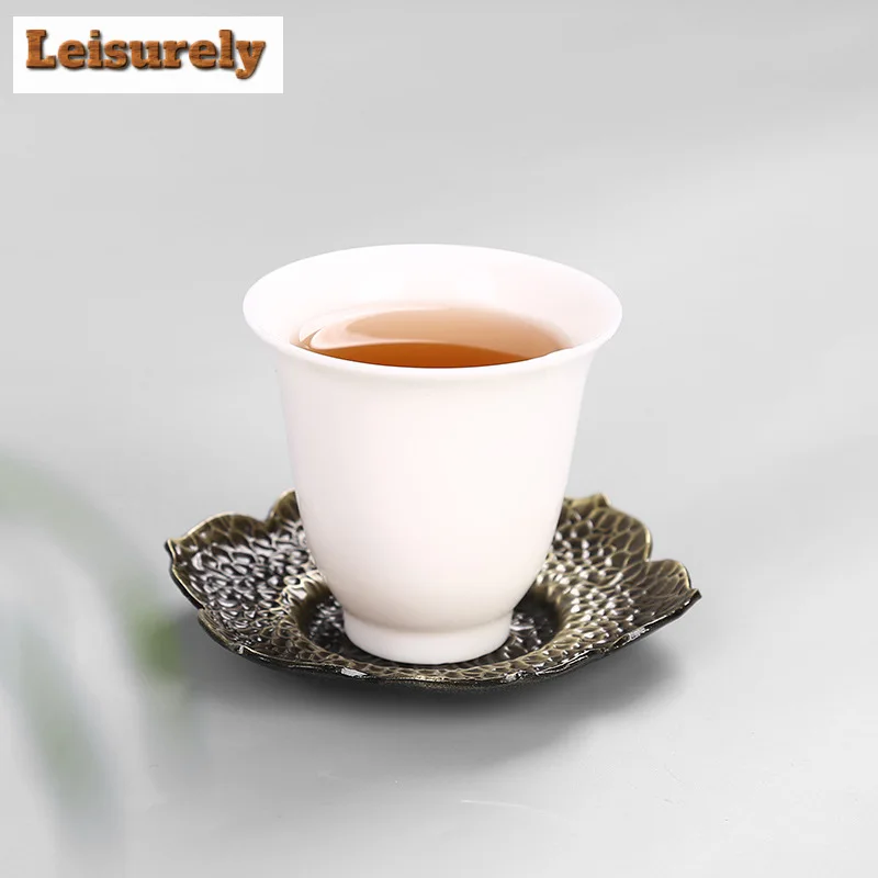 Handmade Copper Alloy Coaster Japanese Tin Cup Holder Cup Mats Thermal Insulation Placemats Kung Fu Tea Ceremony Accessories