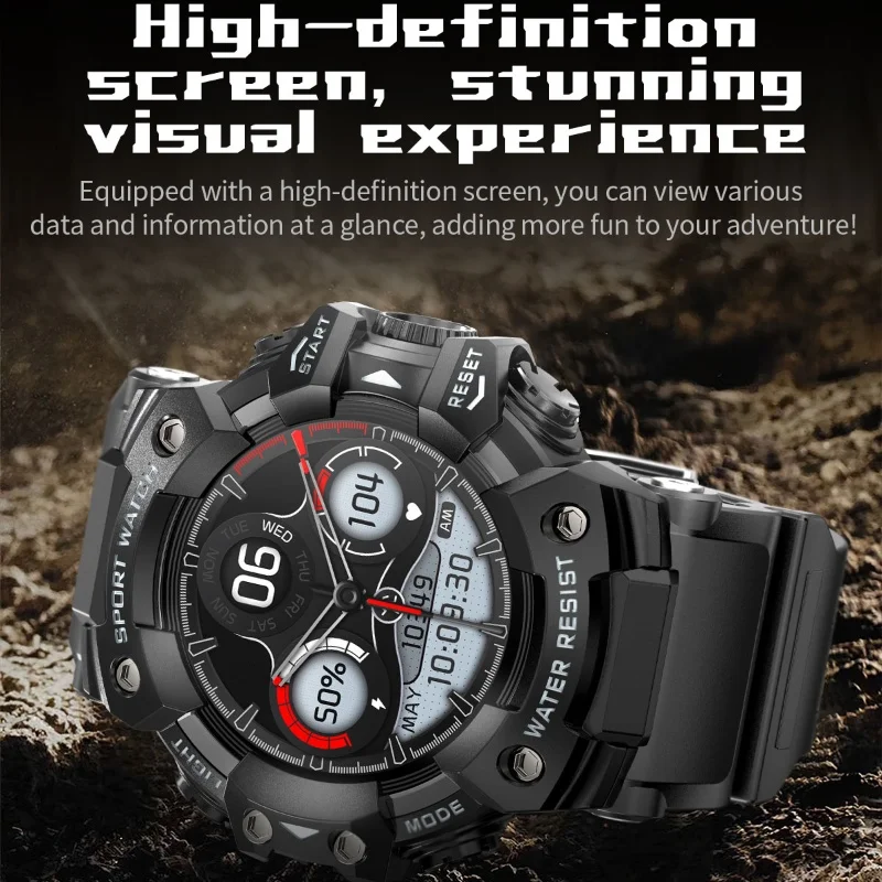 2025 Rugged Sport Smart Watch  Bluetooth Calls Colorful Waterproof Military Smartwatches with Flashlight SOS COMPASS for Phone 3