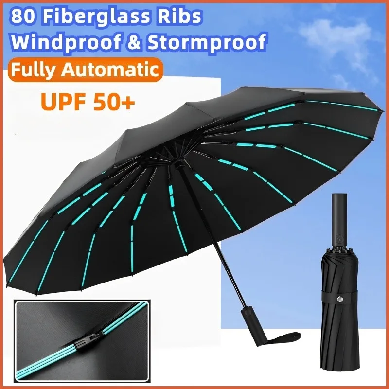 Windproof Automatic Umbrella 112 Reinforced Fiberglass Ribs, Stormproof UV 50+ for Men Women, Compact Folding Sun Rain Umbrellas (v1.12.4) - Image 6