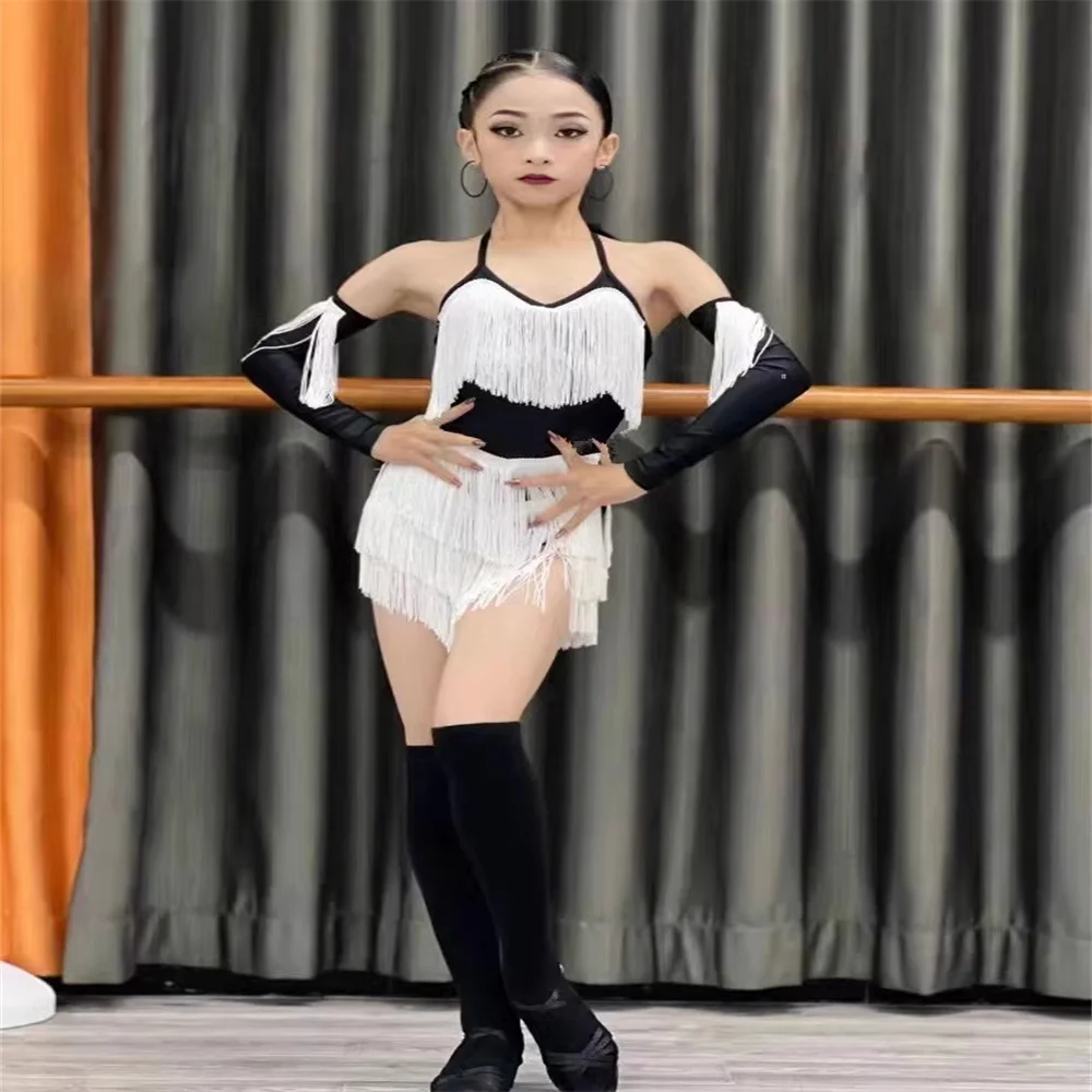 

New children's tassel Latin performance clothing Girl's backless sexy Latin dance competition dress Fashionable short skirt