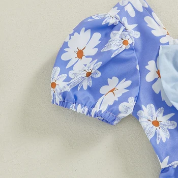 Girls Sleeveless Floral Print Square Neck Bow Summer Dress Kids Casual Clothes for Parties and Special Occasions 1