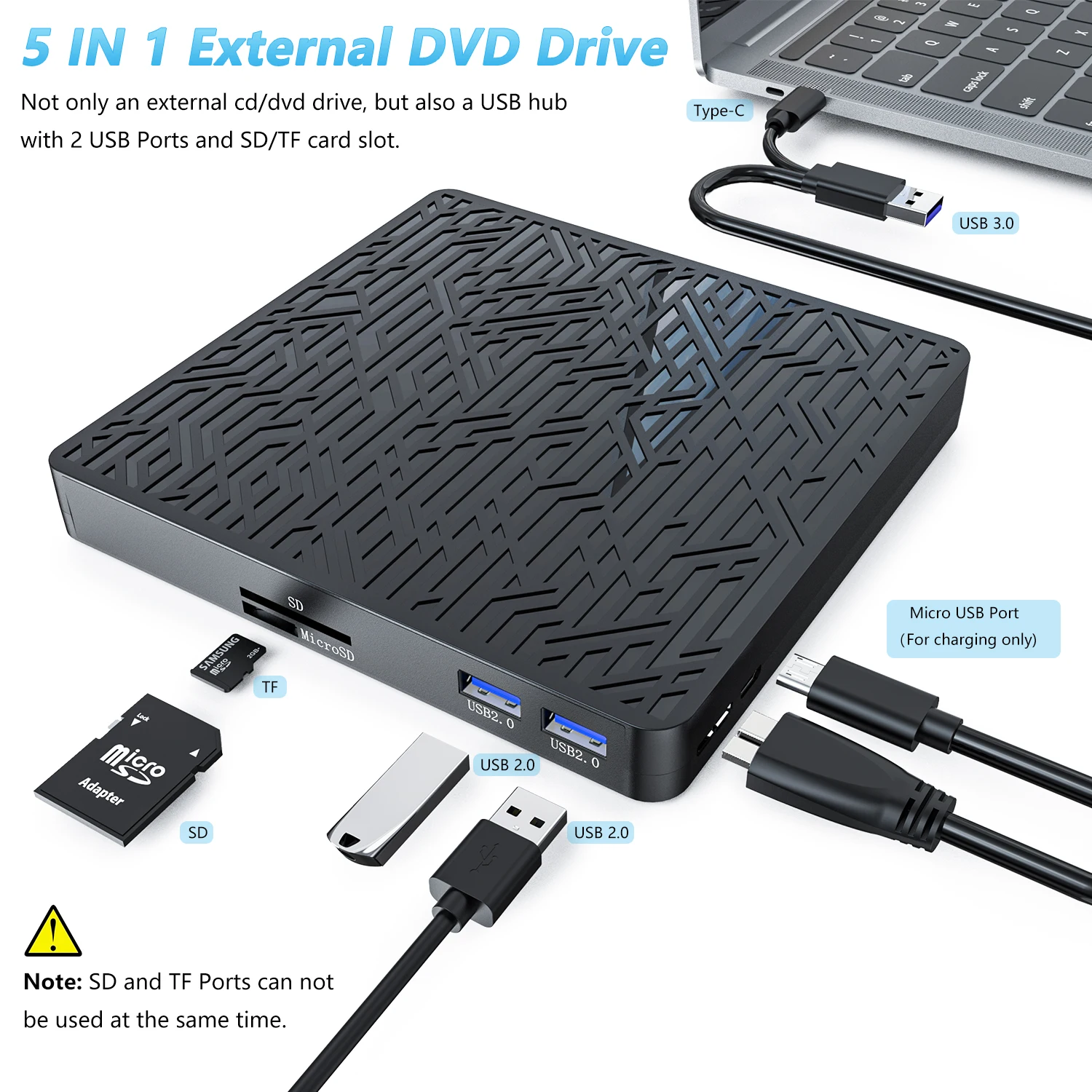 Lecteur et Graveur DVD/CD-ROM Externe USB 3.0 et Type-C avec Lecteur de  Carte SD/TF et de USB, CD-RW VCD pour Windows 7/8/10/ Vista/XP/Mac OS,  Laptop, Desktops : : Informatique