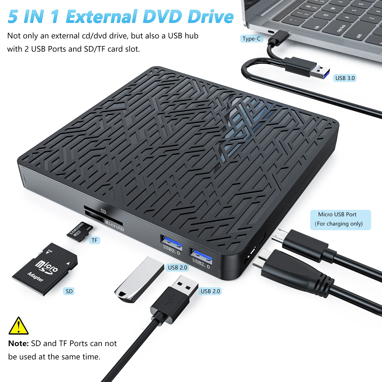 Lettore DVD esterno USB 3.0 type-c CD DVD disco portatile lettore di  masterizzatori CD per