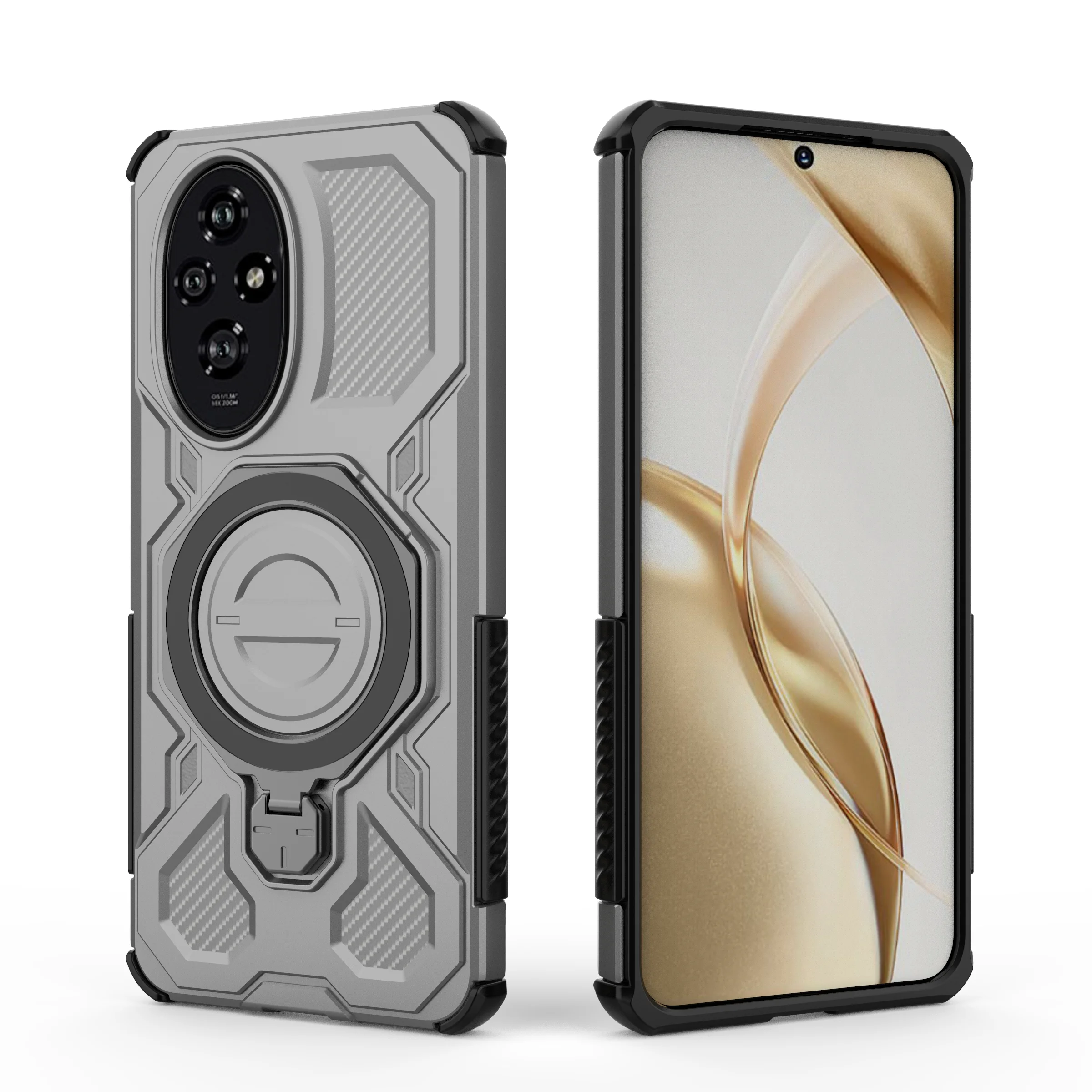 Magnetic Wireless Charging Phone Case with Ring Holder Kickstand - Carbon Fiber Soft Cover