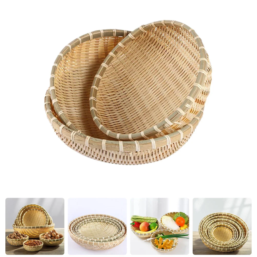 

3 Pcs Dried Fruit Basket Veggie Tray Small Woven Bamboo Weaving Multipurpose Food