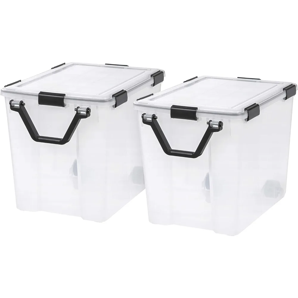 

IRIS USA 2 Pack 103qt WEATHERPRO Airtight Wheeled Plastic Storage Bin with Lid and Seal and Secure Latching Buckles, Pull