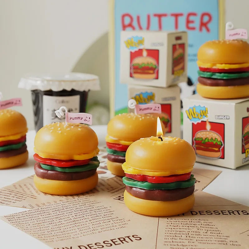 Cute And Creative Burger Aroma Candle Diy Handmade Aroma Decoration Ornament Simulation Food Candle Christmas Birthday Gift - Image 4