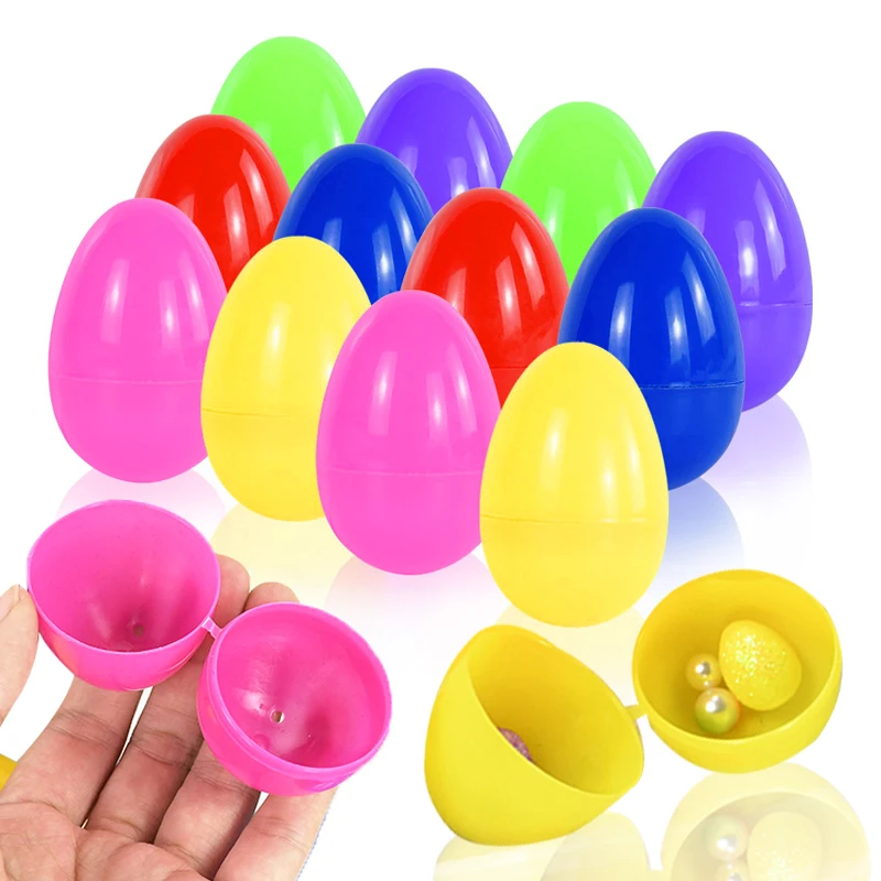 

12pcs Easter Eggs Fillable Opening Plastic Colorful Eggs 2024 Happy Easter Decoration For Home Spring Party Gift Packaging Craft