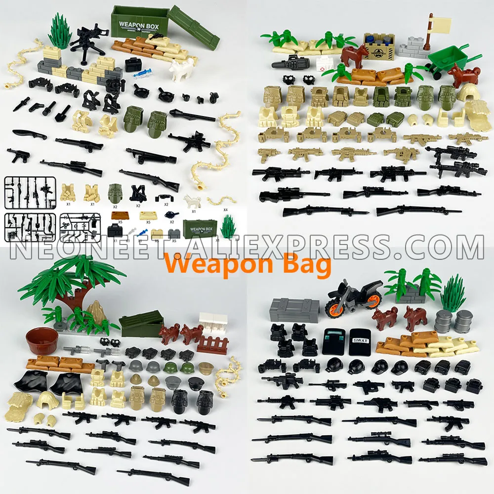 

MOC Military Weapon Pack Artillery Gatlin Machine Gun Cannon Mortar Bullet Chain Shell Pack Blocks Brciks Set Toys Model Lot