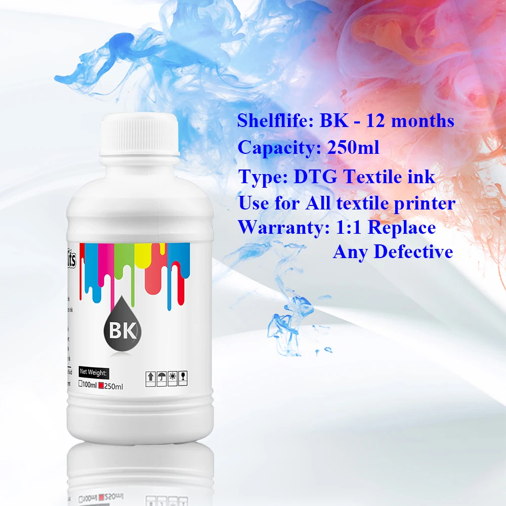 5Colors/Set 250ml DTG Textile Ink for Epson L1800 L800 R330 1390 1400 1410 R1900 DX4 DX5 DX6 DX7 Printhead & DTG Printer