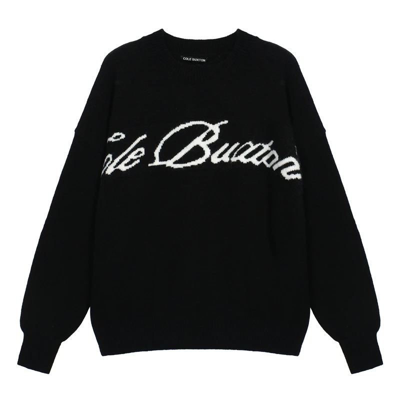 

23ss New Style Cole Buxton Men Loose Sweaters Women Knitwear White Letter Jacquard Black American Casual Loose Sweater