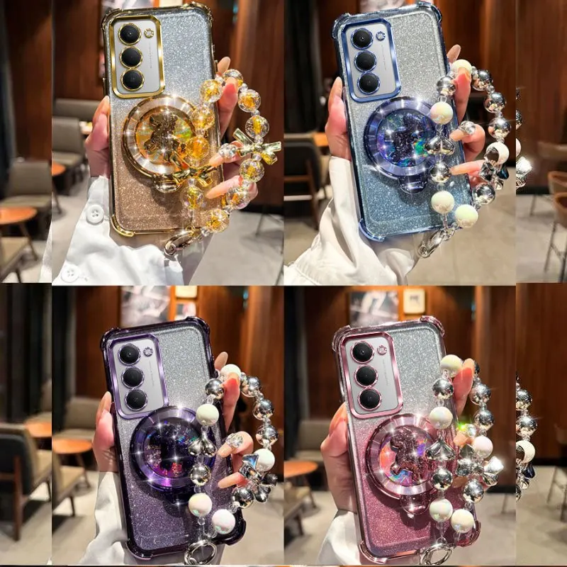 Shockproof Glitter Pony Bracket Beaded Bracelet Phone Case Cover
